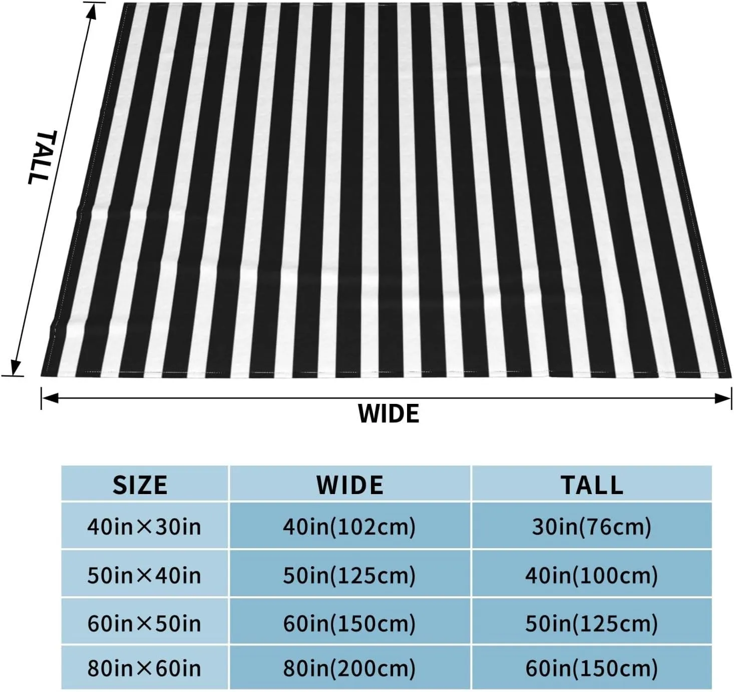 Black & White Stripes 80"X60" Flannel Blanket - 100% Soft Polyester, Lightweight and Warm, Suitable for Families, Camping, Travel
