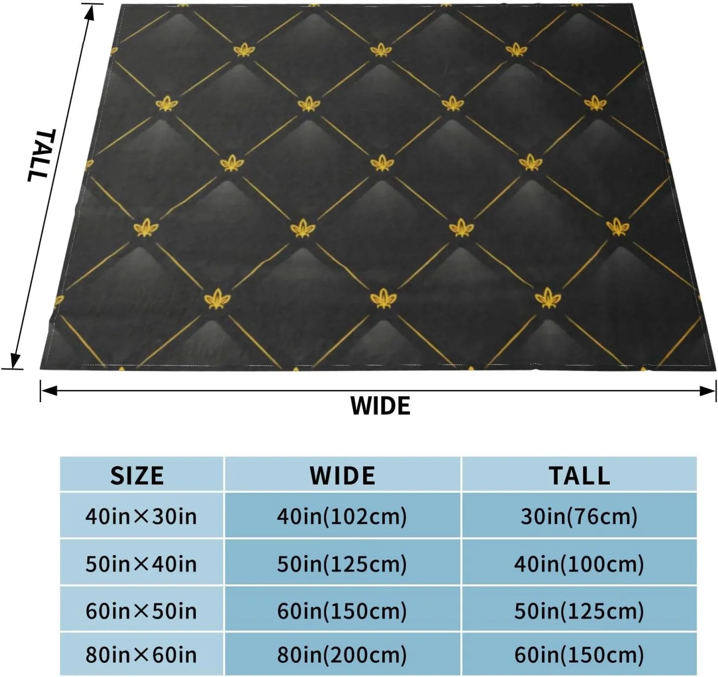 Black and Gold 60"X50" Flannel Blanket - 100% Soft Polyester, Lightweight and Warm, Suitable for Families, Camping, Travel