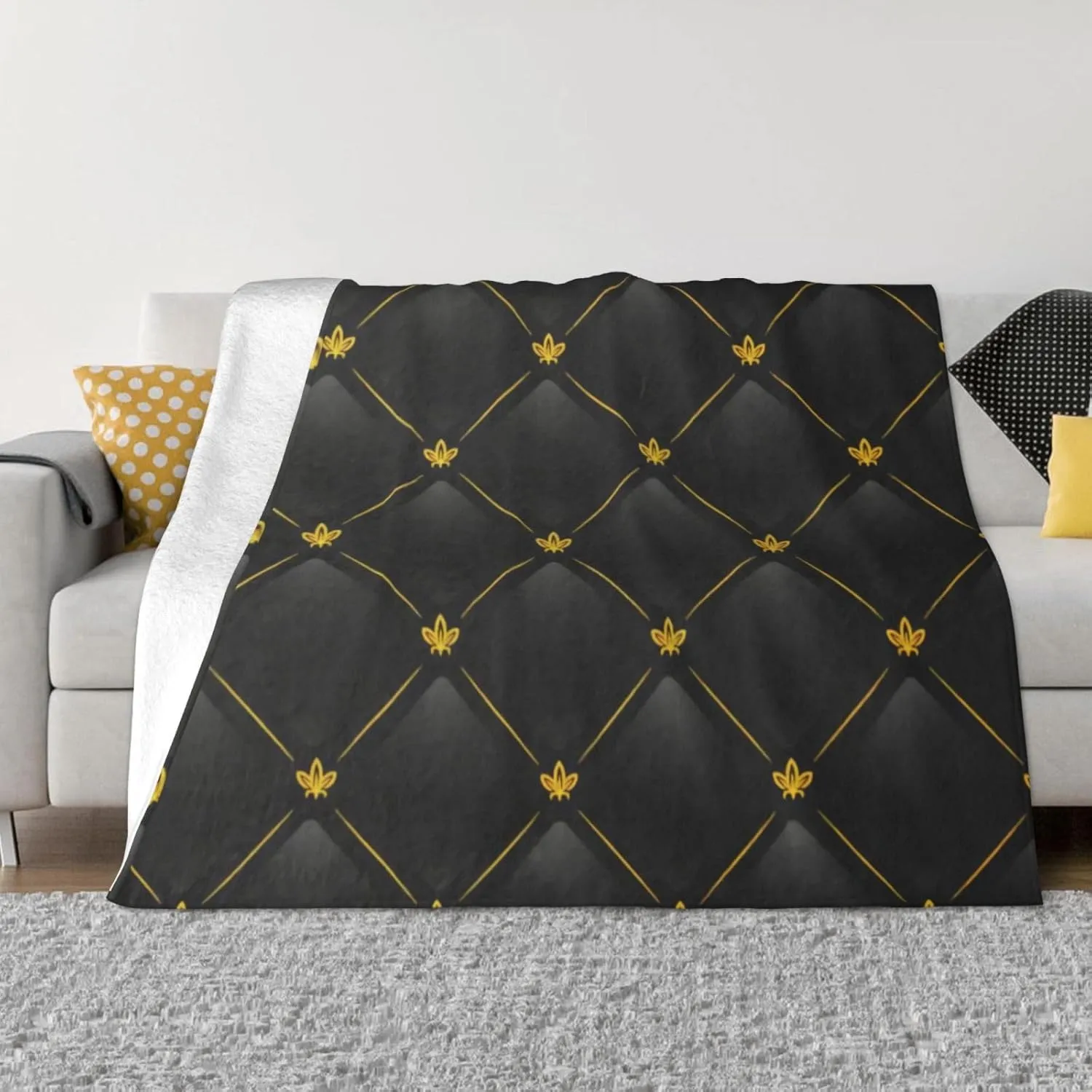 Black and Gold 60"X50" Flannel Blanket - 100% Soft Polyester, Lightweight and Warm, Suitable for Families, Camping, Travel
