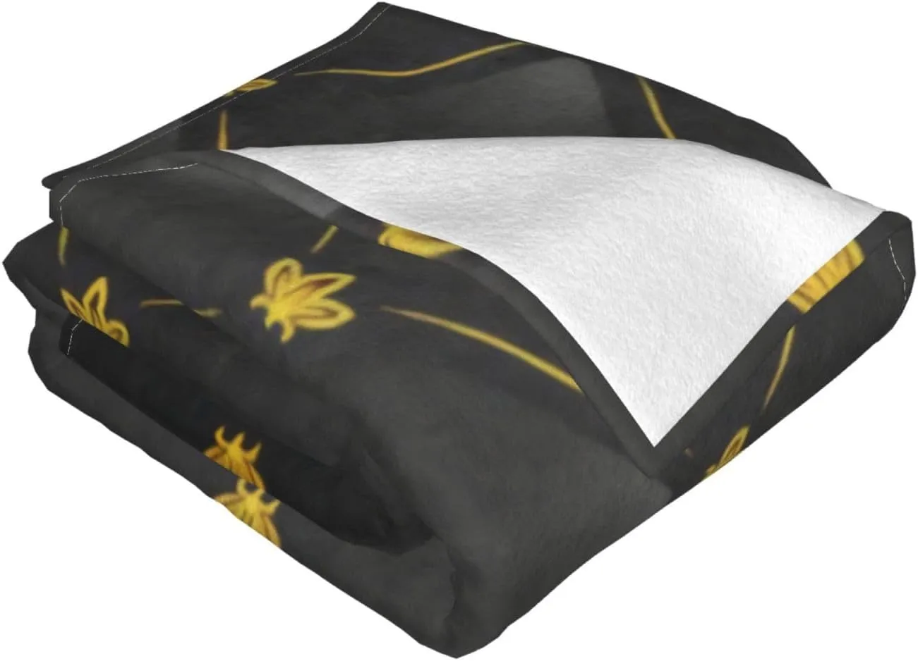 Black and Gold 60"X50" Flannel Blanket - 100% Soft Polyester, Lightweight and Warm, Suitable for Families, Camping, Travel