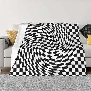 Black and White Checkered Wrap Pattern 60"X50" Flannel Blanket - 100% Soft Polyester, Lightweight and Warm, Suitable for Families, Camping, Travel