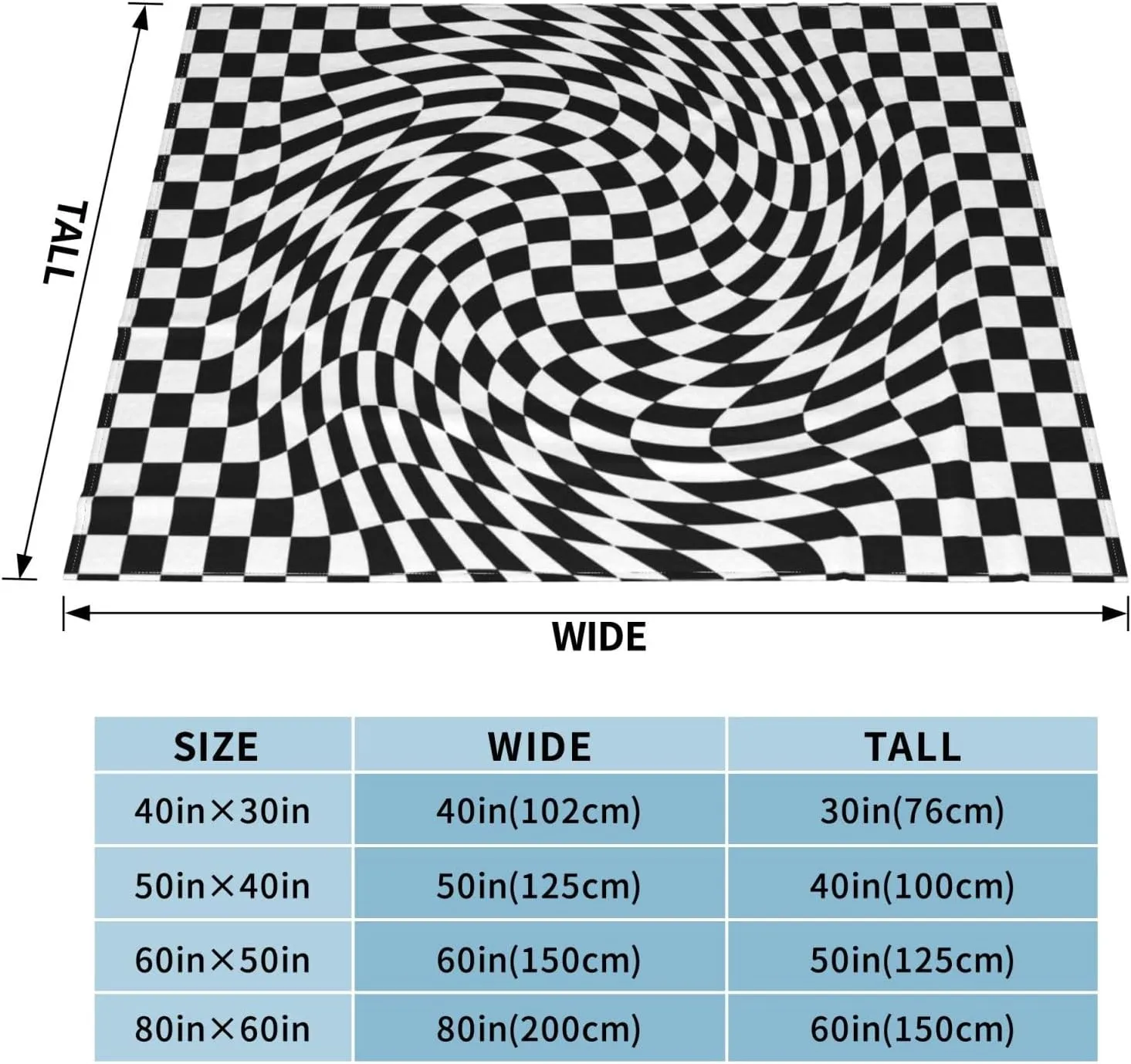 Black and White Checkered Wrap Pattern 60"X50" Flannel Blanket - 100% Soft Polyester, Lightweight and Warm, Suitable for Families, Camping, Travel