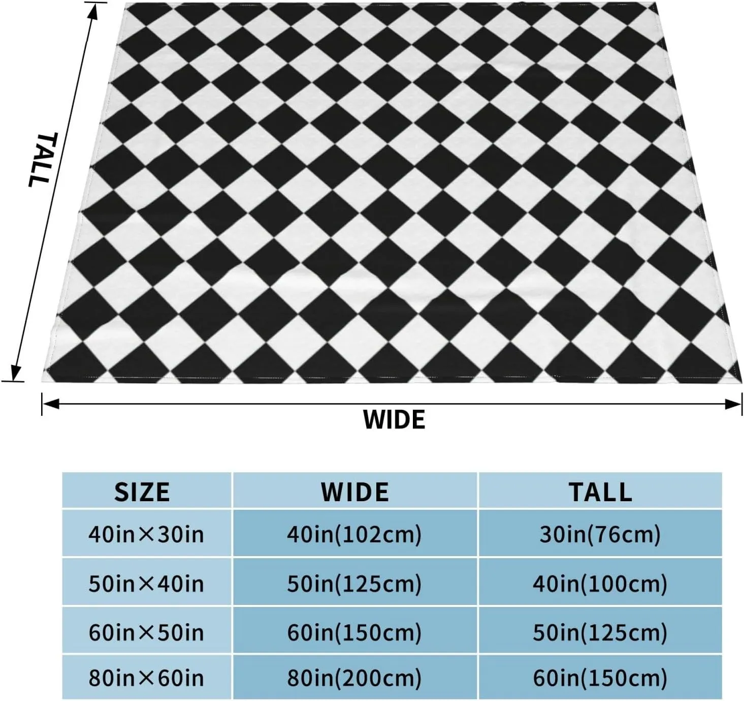 Black and White Diamond Pattern 60"X50" Flannel Blanket - 100% Soft Polyester, Lightweight and Warm, Suitable for Families, Camping, Travel