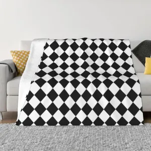 Black and White Diamond Pattern 60"X50" Flannel Blanket - 100% Soft Polyester, Lightweight and Warm, Suitable for Families, Camping, Travel