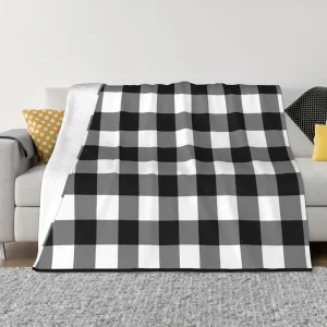 Black and White Gingham 60"X50" Flannel Blanket - 100% Soft Polyester, Lightweight and Warm, Suitable for Families, Camping, Travel