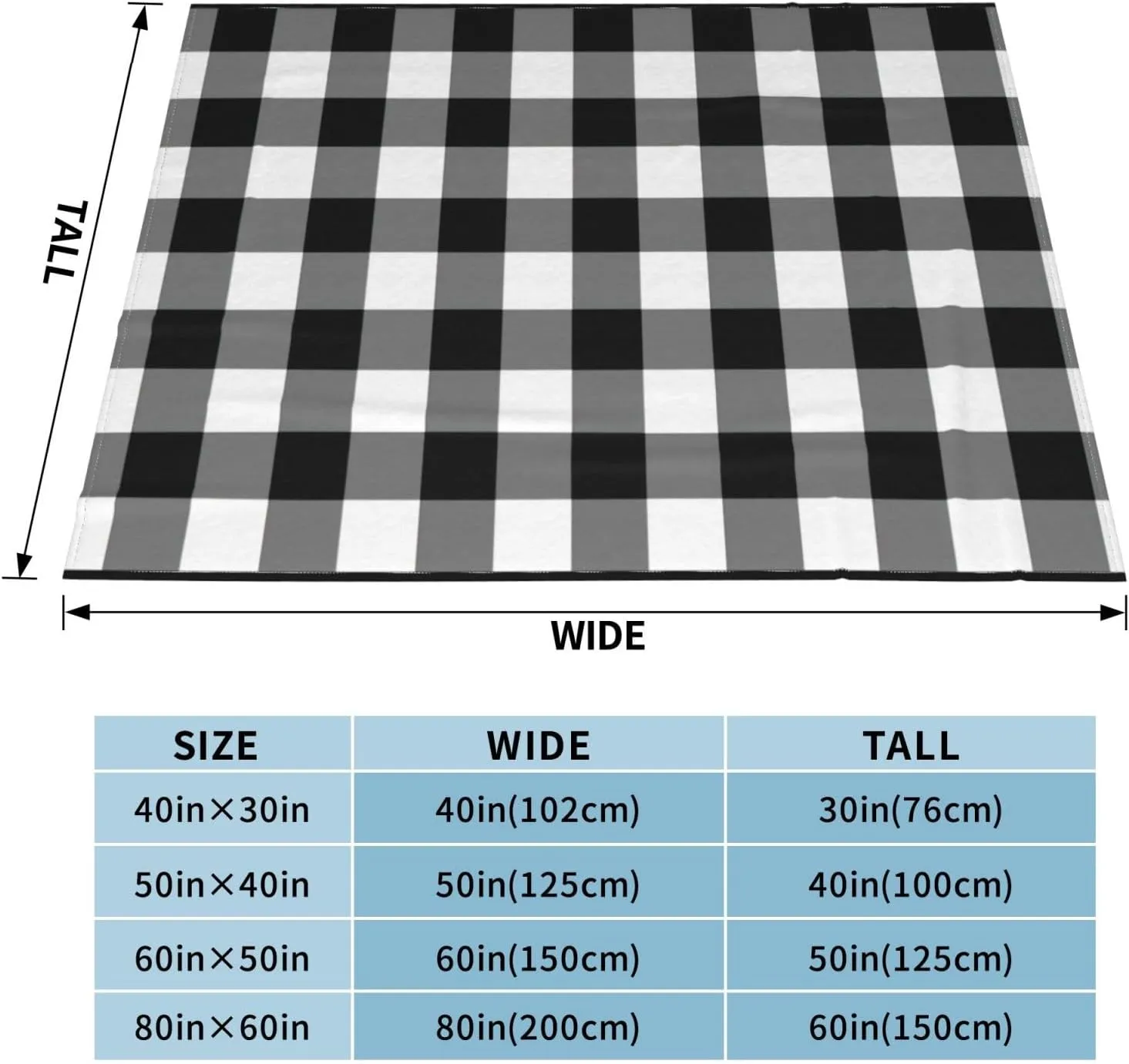 Black and White Gingham 60"X50" Flannel Blanket - 100% Soft Polyester, Lightweight and Warm, Suitable for Families, Camping, Travel