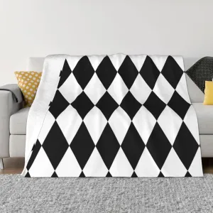 Black and White Harlequin 60"X50" Flannel Blanket - 100% Soft Polyester, Lightweight and Warm, Suitable for Families, Camping, Travel