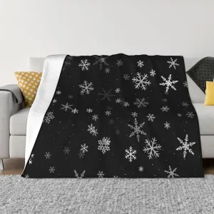 Black and White Snowflakes Winter 60"X50" Flannel Blanket - 100% Soft Polyester, Lightweight and Warm, Suitable for Families, Camping, Travel