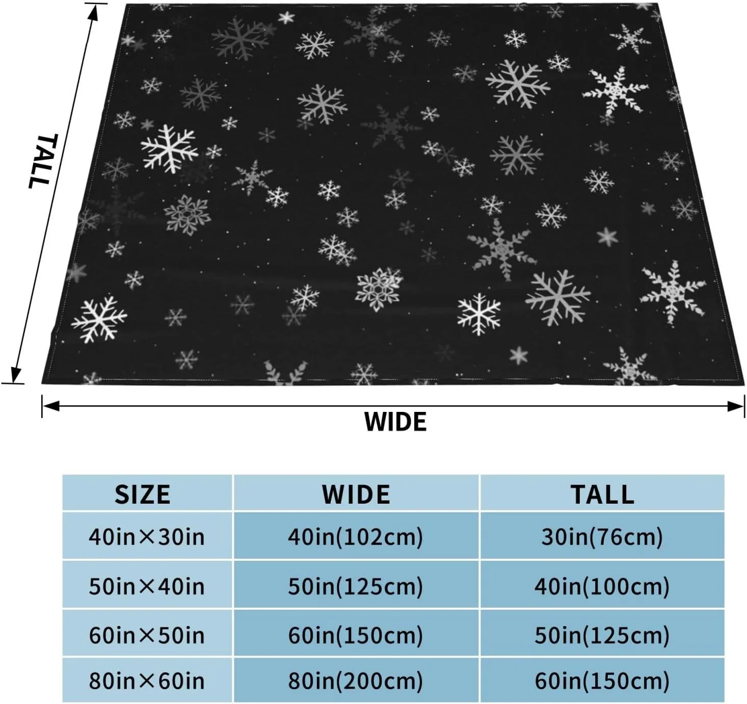 Black and White Snowflakes Winter 60"X50" Flannel Blanket - 100% Soft Polyester, Lightweight and Warm, Suitable for Families, Camping, Travel
