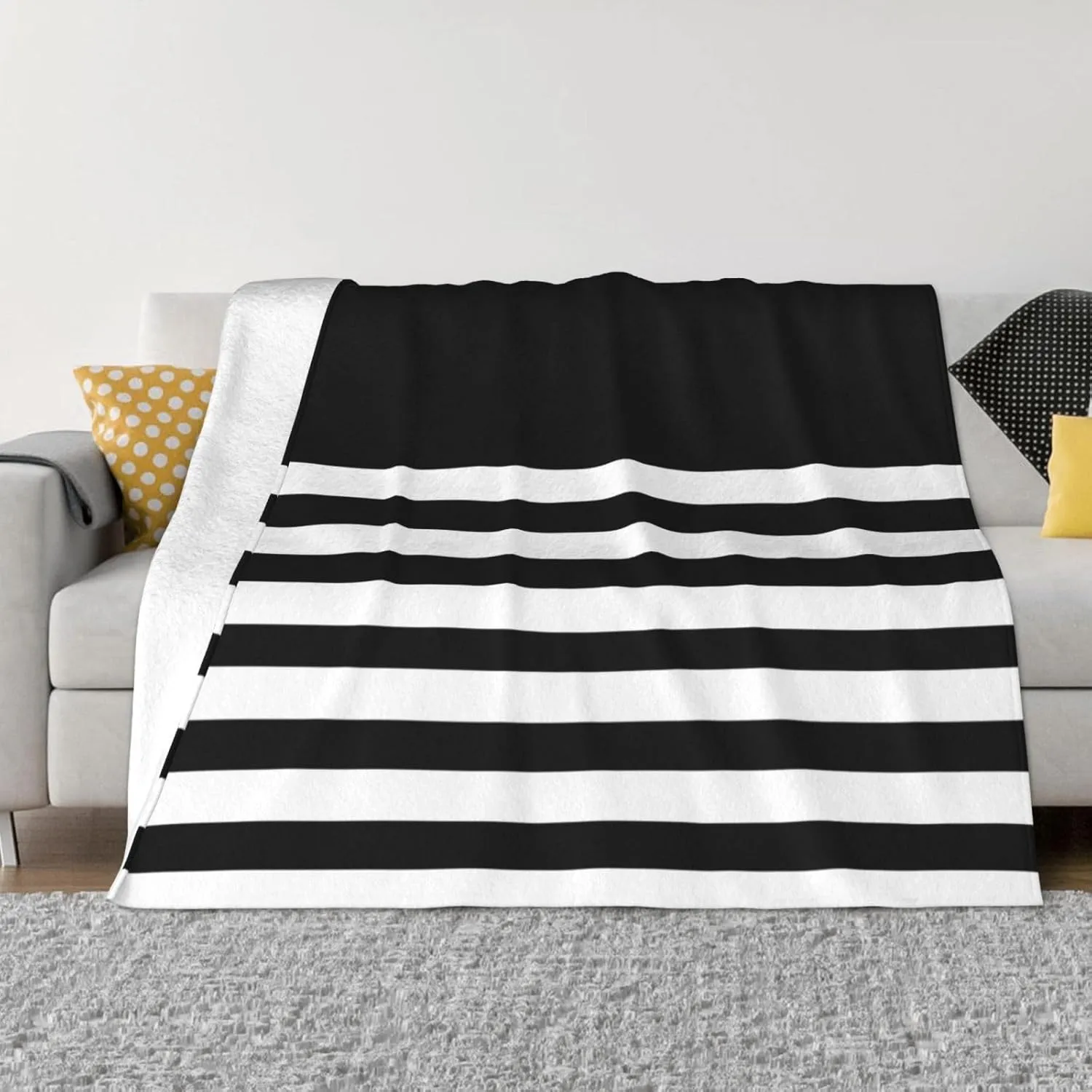 Black and White Striped 60"X50" Flannel Blanket - 100% Soft Polyester, Lightweight and Warm, Suitable for Families, Camping, Travel