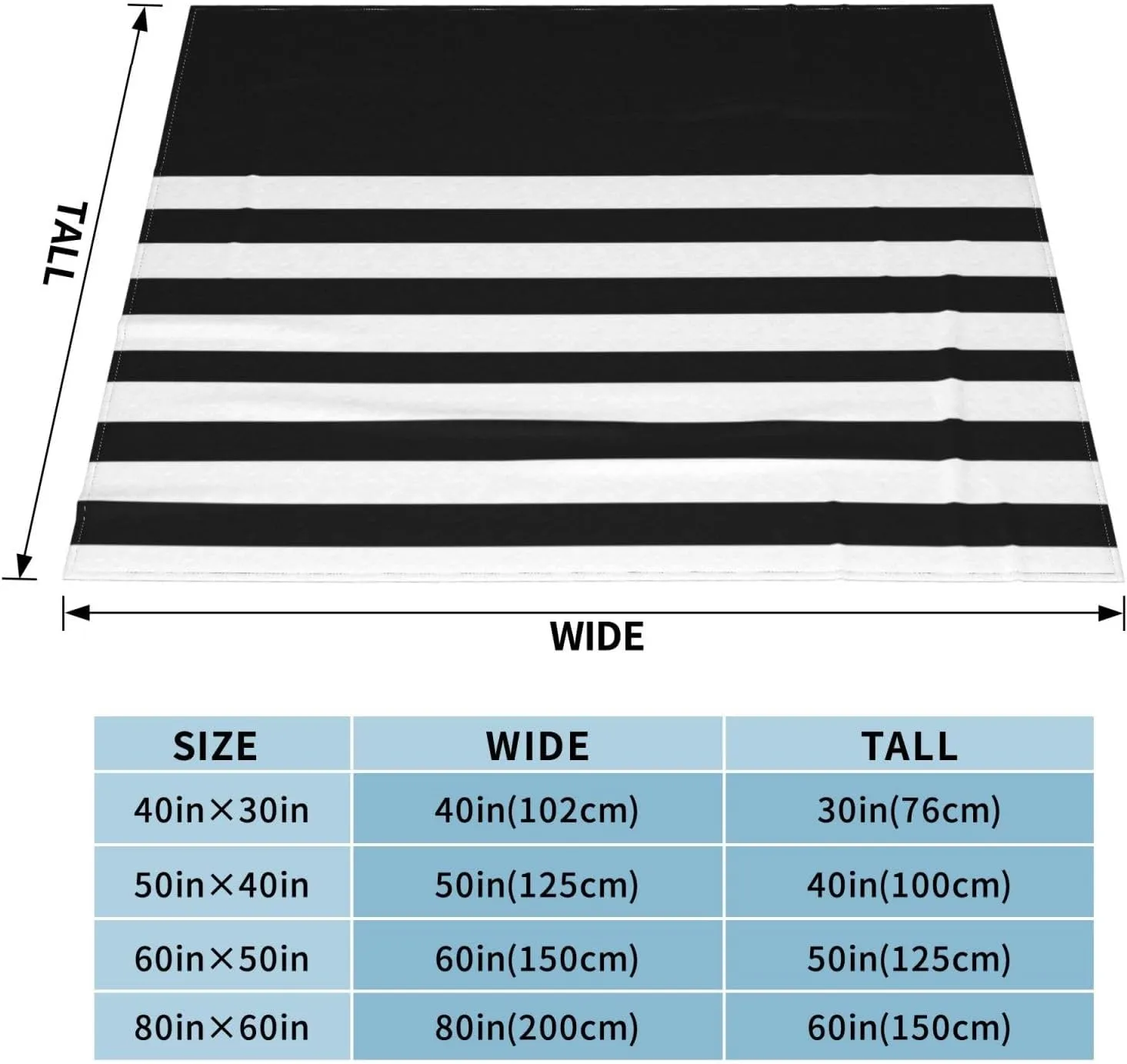 Black and White Striped 60"X50" Flannel Blanket - 100% Soft Polyester, Lightweight and Warm, Suitable for Families, Camping, Travel