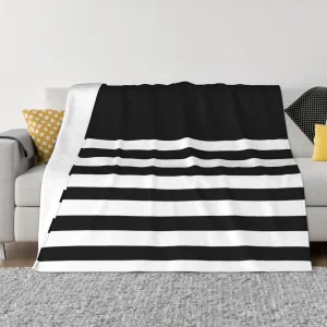 Black and White Striped 60"X50" Flannel Blanket - 100% Soft Polyester, Lightweight and Warm, Suitable for Families, Camping, Travel