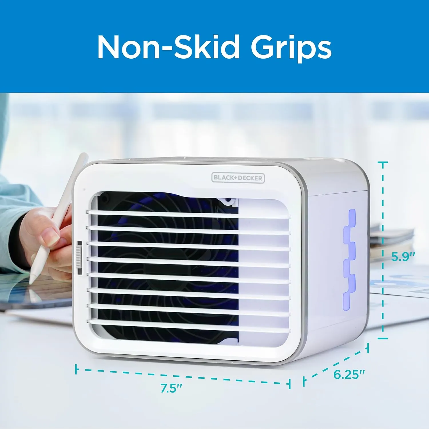 BLACK DECKER Desktop Air Cooler, Personal Portable Fan with 3-Speeds, Evaporative Air Cooler with 0.5L Water Tank, Air Cooler Fan for Desk, Home, Office, Bedroom, and more, BDMC10, White/Gray
