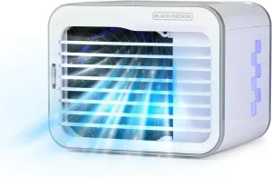 BLACK DECKER Desktop Air Cooler, Personal Portable Fan with 3-Speeds, Evaporative Air Cooler with 0.5L Water Tank, Air Cooler Fan for Desk, Home, Office, Bedroom, and more, BDMC10, White/Gray