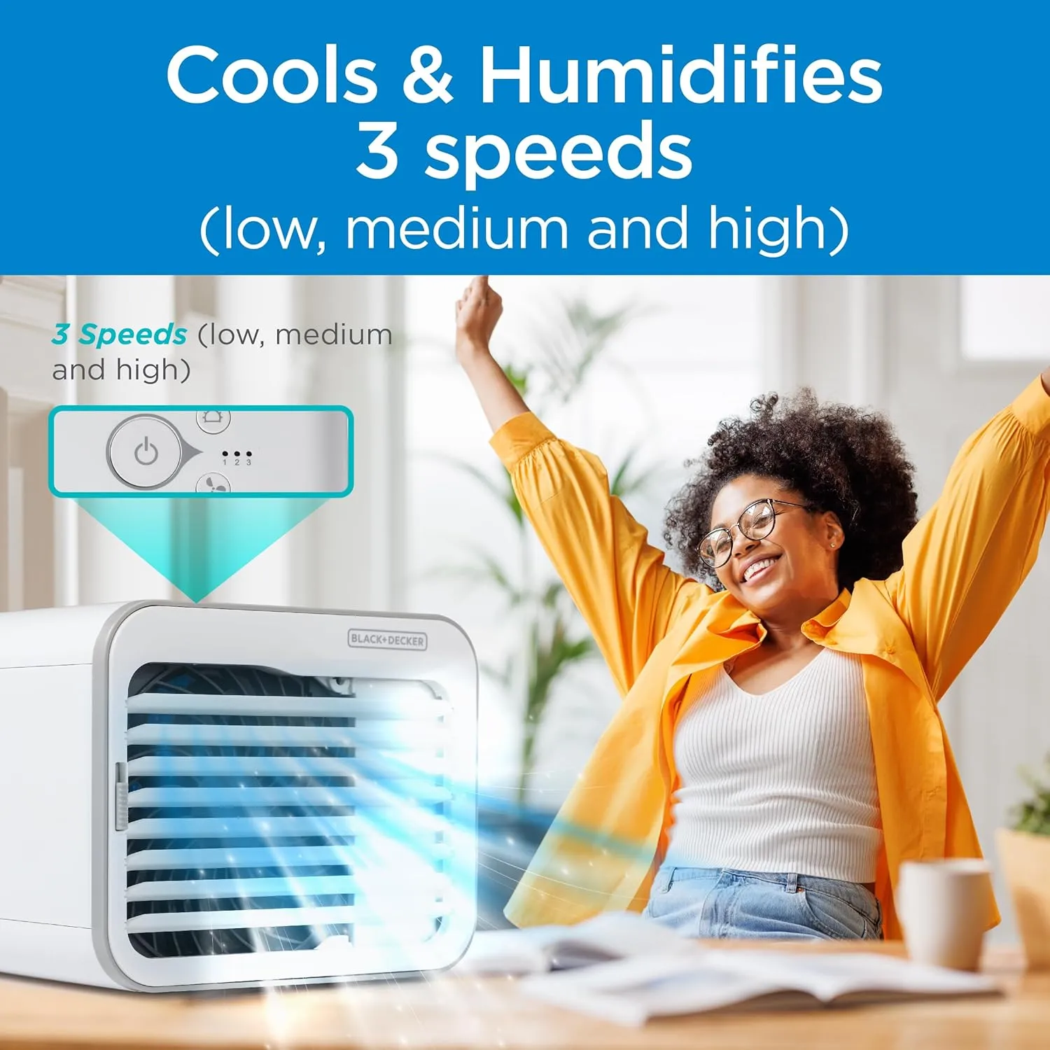 BLACK DECKER Desktop Air Cooler, Personal Portable Fan with 3-Speeds, Evaporative Air Cooler with 0.5L Water Tank, Air Cooler Fan for Desk, Home, Office, Bedroom, and more, BDMC10, White/Gray