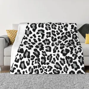 Black, White and Grey Leopard Print 80"X60" Flannel Blanket - 100% Soft Polyester, Lightweight and Warm, Suitable for Families, Camping, Travel