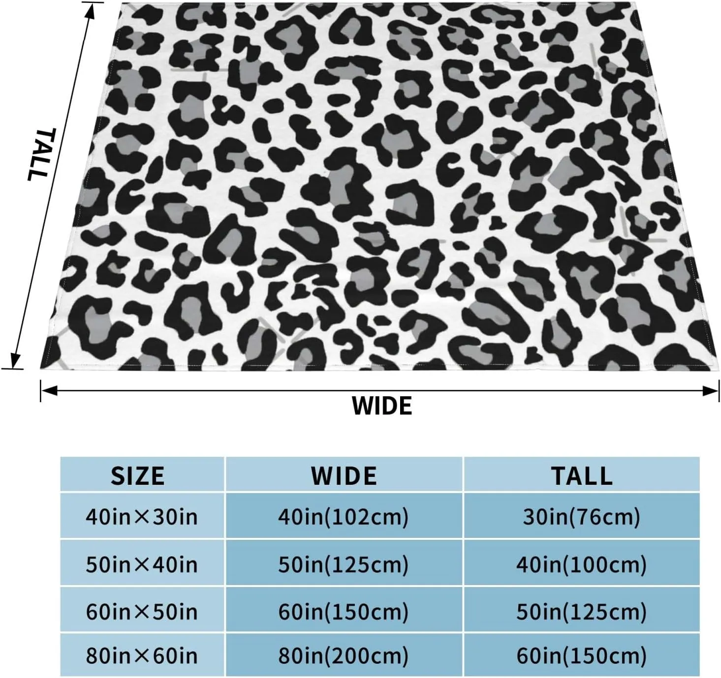 Black, White and Grey Leopard Print 80"X60" Flannel Blanket - 100% Soft Polyester, Lightweight and Warm, Suitable for Families, Camping, Travel