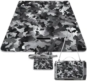Black White Gray Camouflage Picnic Blanket Outdoor, Oversized Beach Blanket, Foldable Lightweight Waterproof Sand Cushion Suitable for Beaches, Camping Grasslands Mat