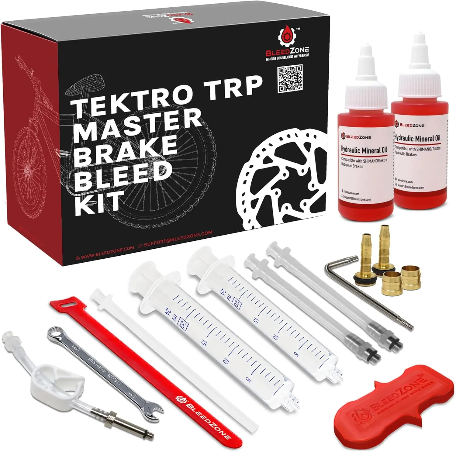 BleedZone - Master Bleed Kit Designed for Tektro TRP Hydraulic Brakes with 120ml Mineral Oil and Tools, Bleed Kit for TRP Brakes, Bike Brake Bleed Kit, Built for Tektro Hydraulic Brakes