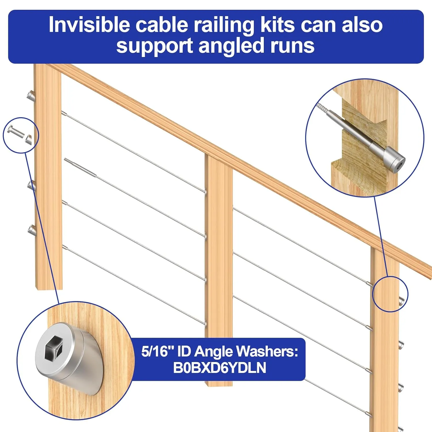 BLIKA 60 Pack Invisible Cable Railing kit, T316 Stainless Steel 1/8" Invisible Receiver and Swage Stud End for Cable Railing, Swage Tensioner 1/8" for Wood/Metal Post, Cable Railing Hardware