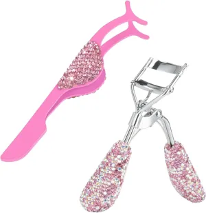 Bling Rhinestone Eyelash Curlers Stainless Steel & Bling Rhinestone False Eyelashes Applicator Tool Carbon Steel Pink