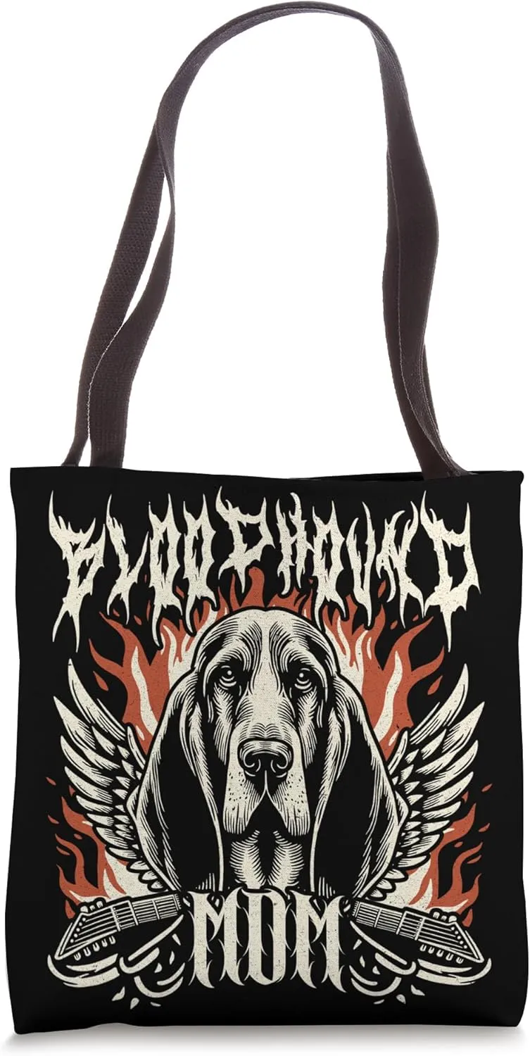 Bloodhound Mom Heavy Metal Wings Fire Cool 80s & 90s Retro Tote Bag