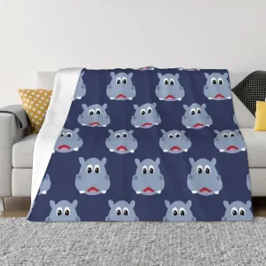 Blue Hippopotamus 60"X50" Flannel Blanket - 100% Soft Polyester, Lightweight and Warm, Suitable for Families, Camping, Travel