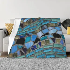 Blue Sea Glass Mosaic Light 60"X50" Flannel Blanket - 100% Soft Polyester, Lightweight and Warm, Suitable for Families, Camping, Travel