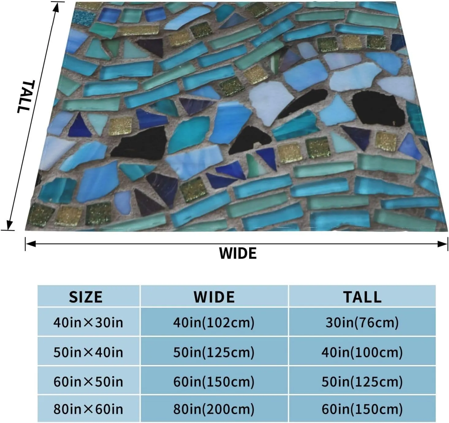 Blue Sea Glass Mosaic Light 60"X50" Flannel Blanket - 100% Soft Polyester, Lightweight and Warm, Suitable for Families, Camping, Travel