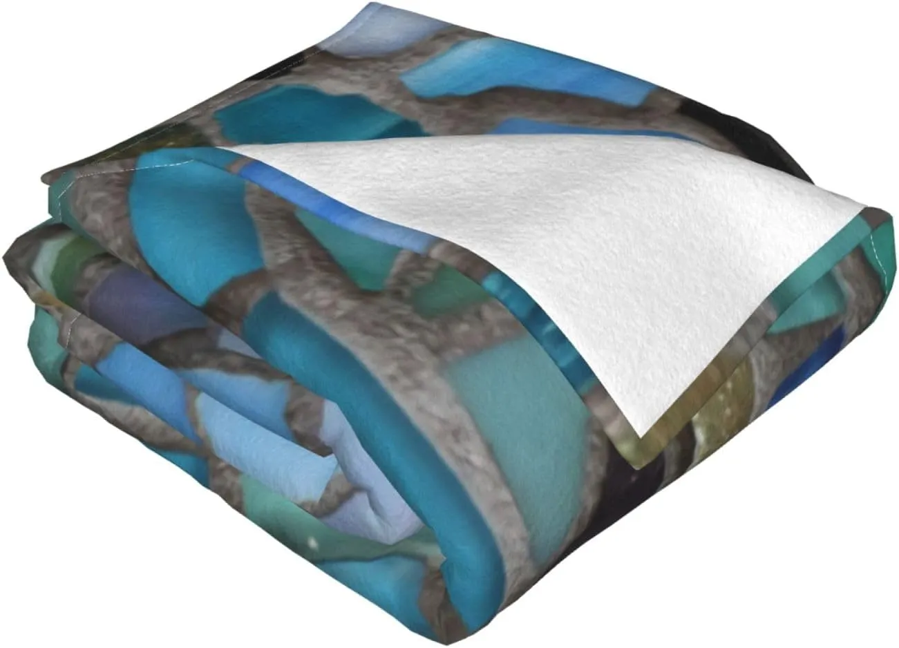 Blue Sea Glass Mosaic Light 60"X50" Flannel Blanket - 100% Soft Polyester, Lightweight and Warm, Suitable for Families, Camping, Travel