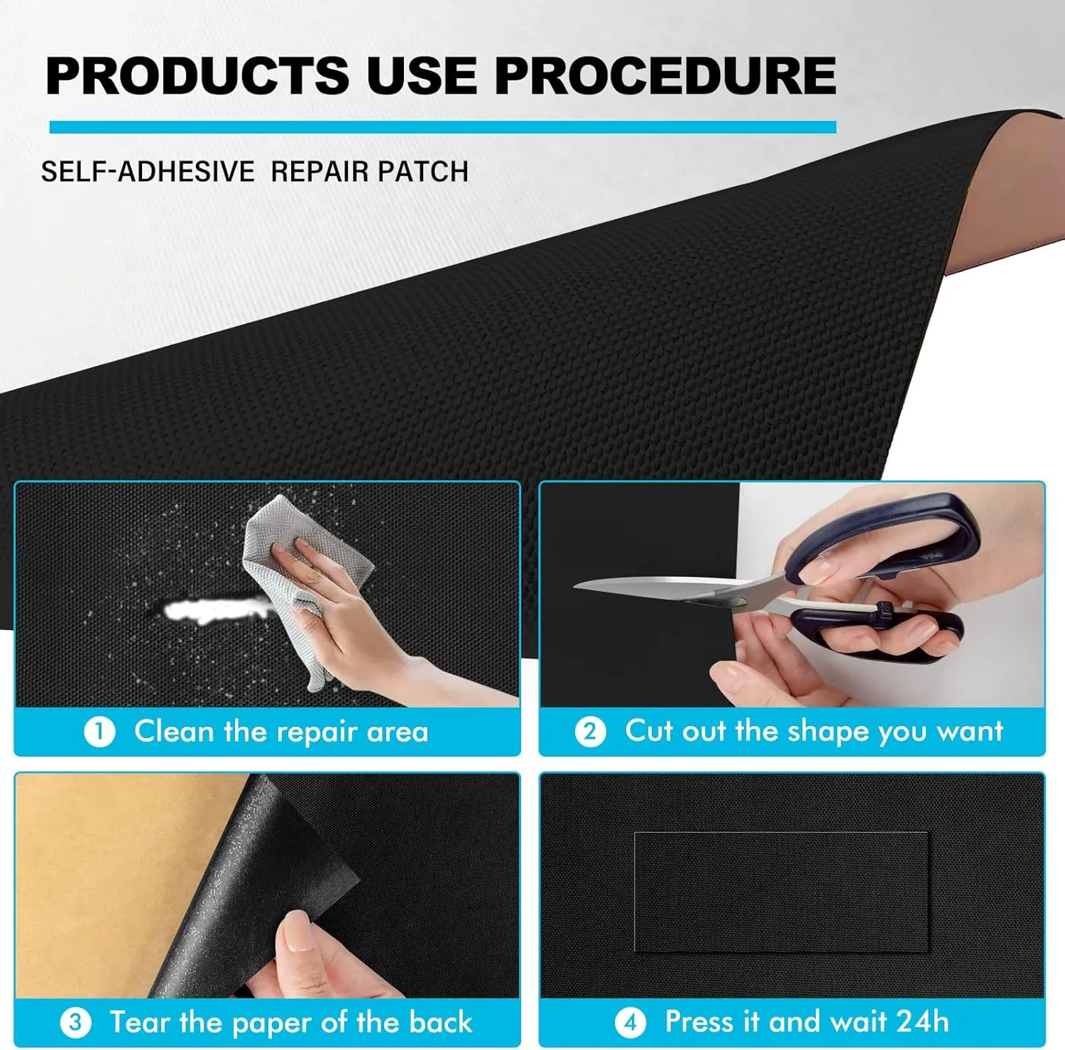 Boat Cover Repair Kit, 600D Super Stick Self-Adhesive Boat Cover Patch Repair Kit for Repairing Pool Cover, RV Cover, Awning, Waterproof Heavy Duty Canvas Repair Kit Black, 15" x 10",2 Pcs