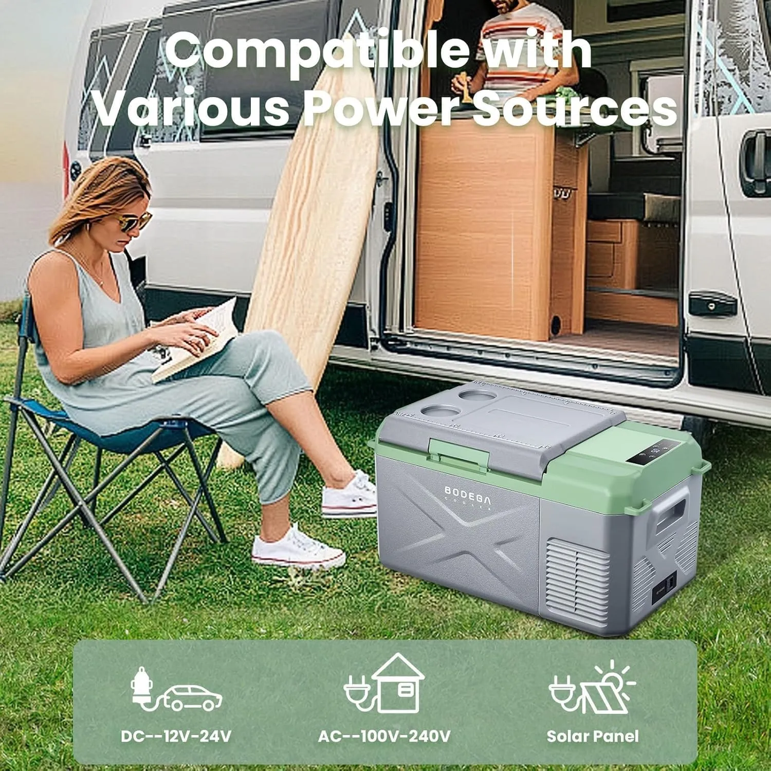 BODEGACOOLER 12 Volt Car Refrigerator, 18.1 Quart Portable Freezer,-4℉-68℉ Car Fridge, Electric Cooler 12/24V DC100-240 Volt AC for Outdoor, Vehicles, Travel, Camping, RV, Home Use