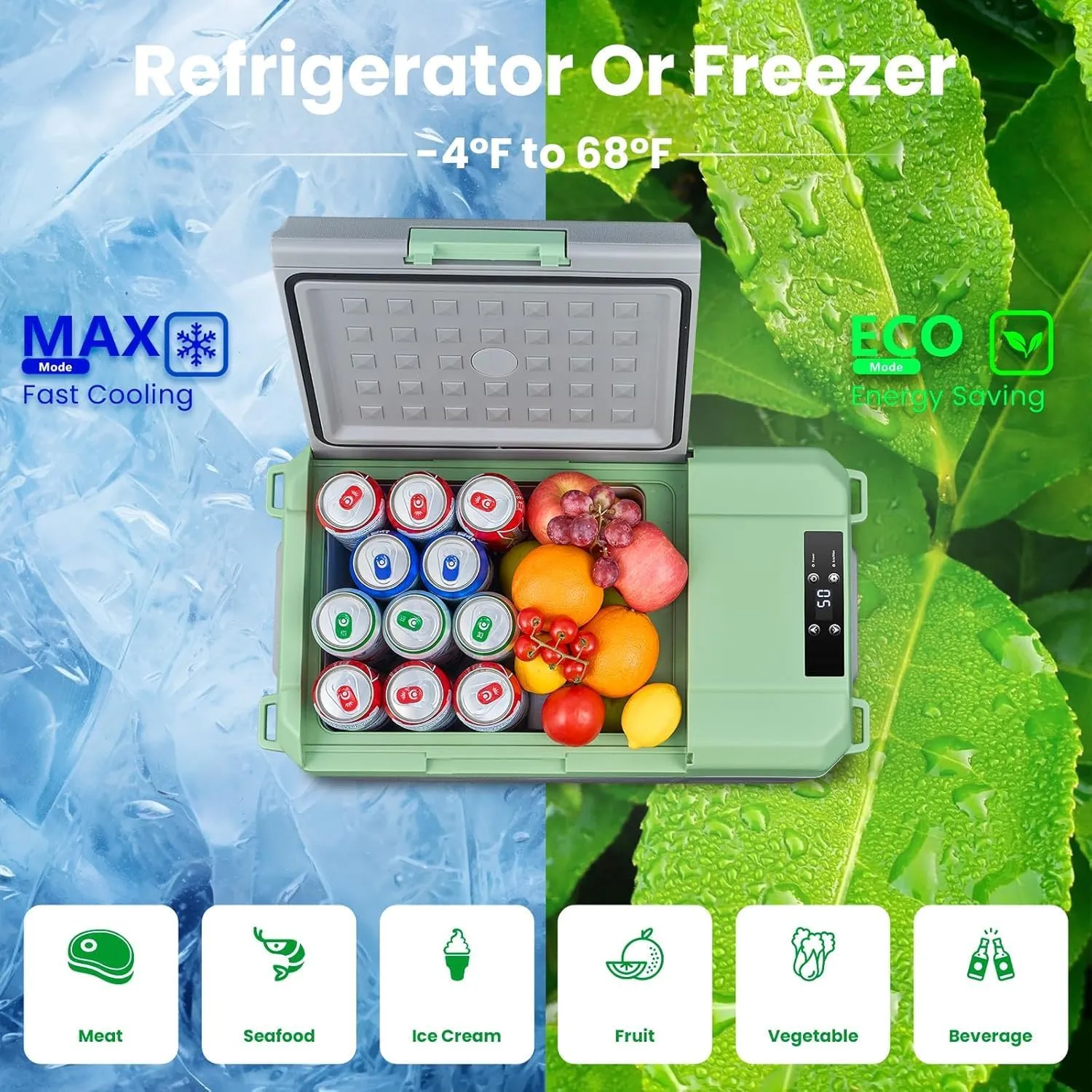 BODEGACOOLER 12 Volt Car Refrigerator, 18.1 Quart Portable Freezer,-4℉-68℉ Car Fridge, Electric Cooler 12/24V DC100-240 Volt AC for Outdoor, Vehicles, Travel, Camping, RV, Home Use