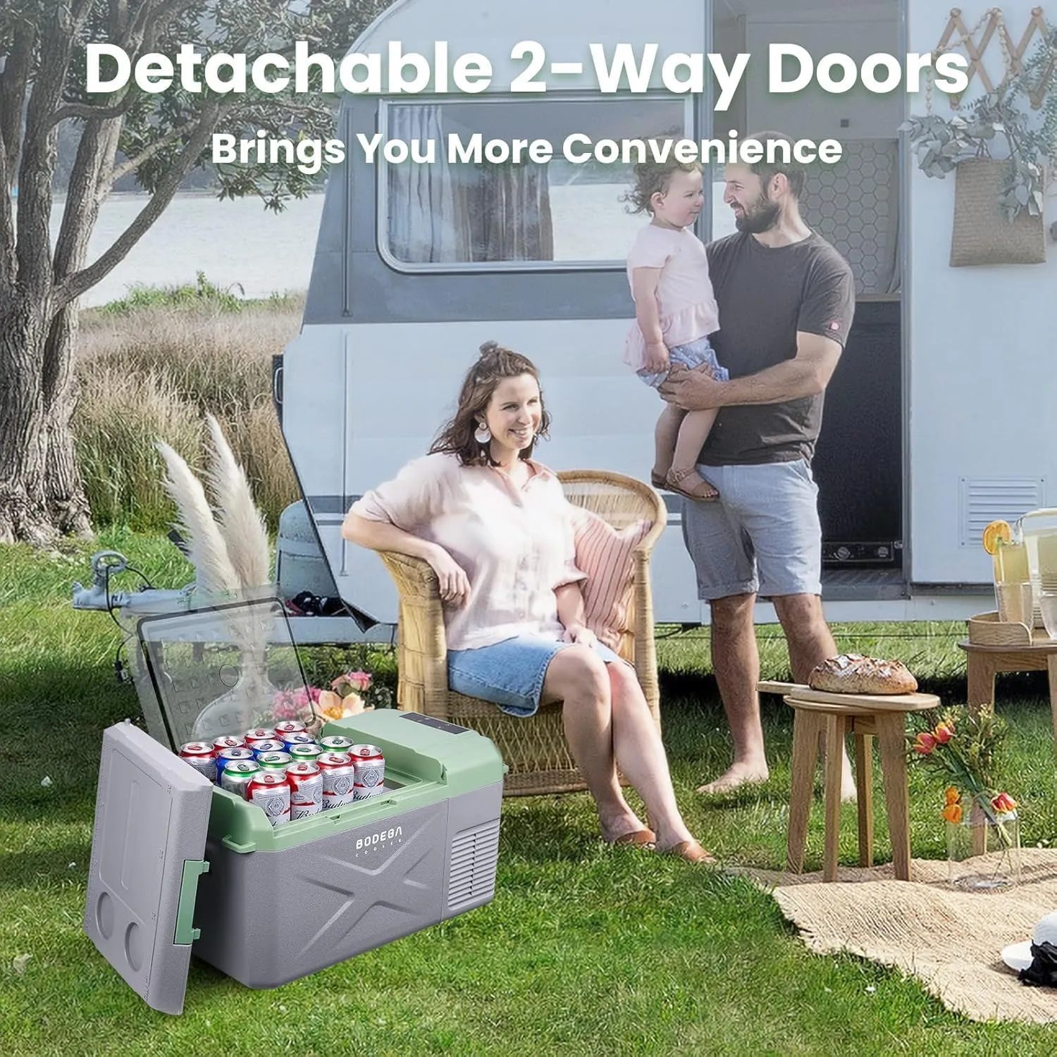 BODEGACOOLER 12 Volt Car Refrigerator, 18.1 Quart Portable Freezer,-4℉-68℉ Car Fridge, Electric Cooler 12/24V DC100-240 Volt AC for Outdoor, Vehicles, Travel, Camping, RV, Home Use