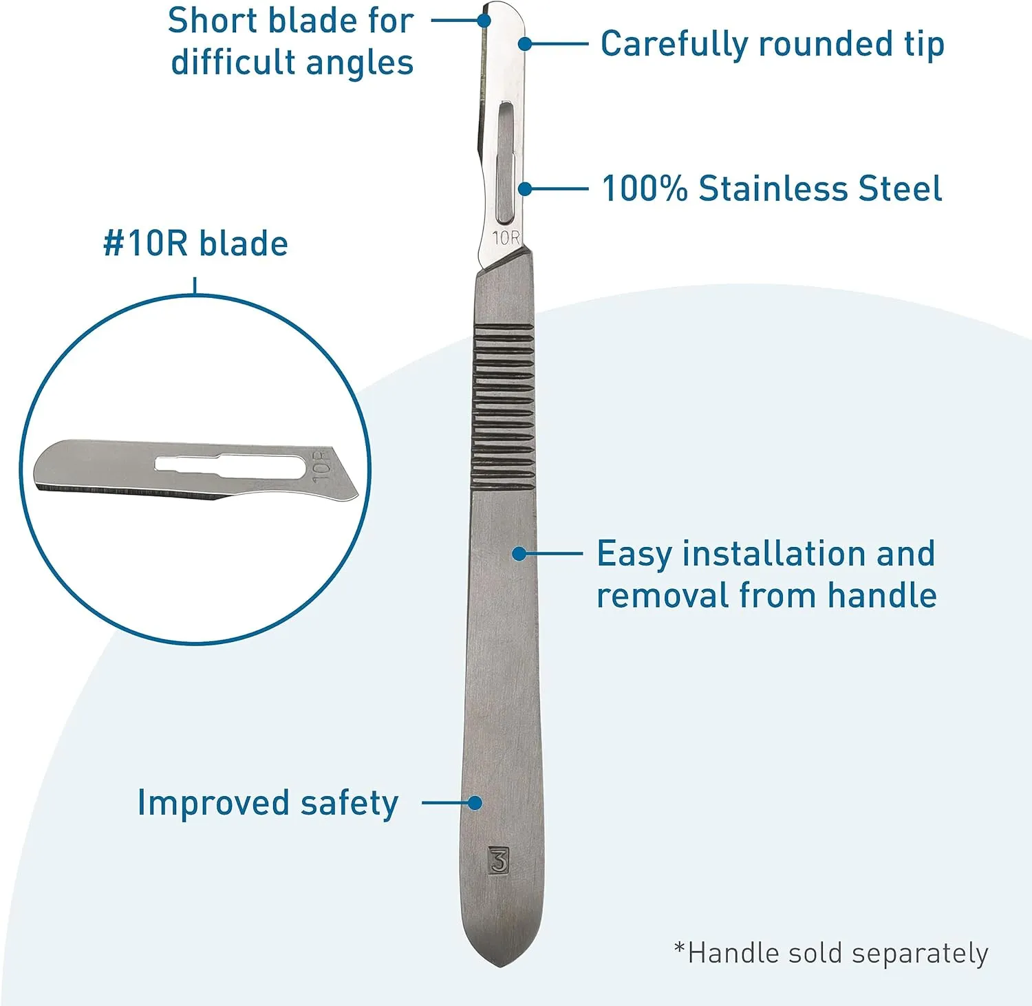 BodyMed Dermaplaning Blades #10R in Stainless Steel, 100 PCS - Disposable, Sterile Scalpel Blades for Estheticians, Facial Exfoliation, Hair Removal, Skin Care, Surgical & Podiatry Use