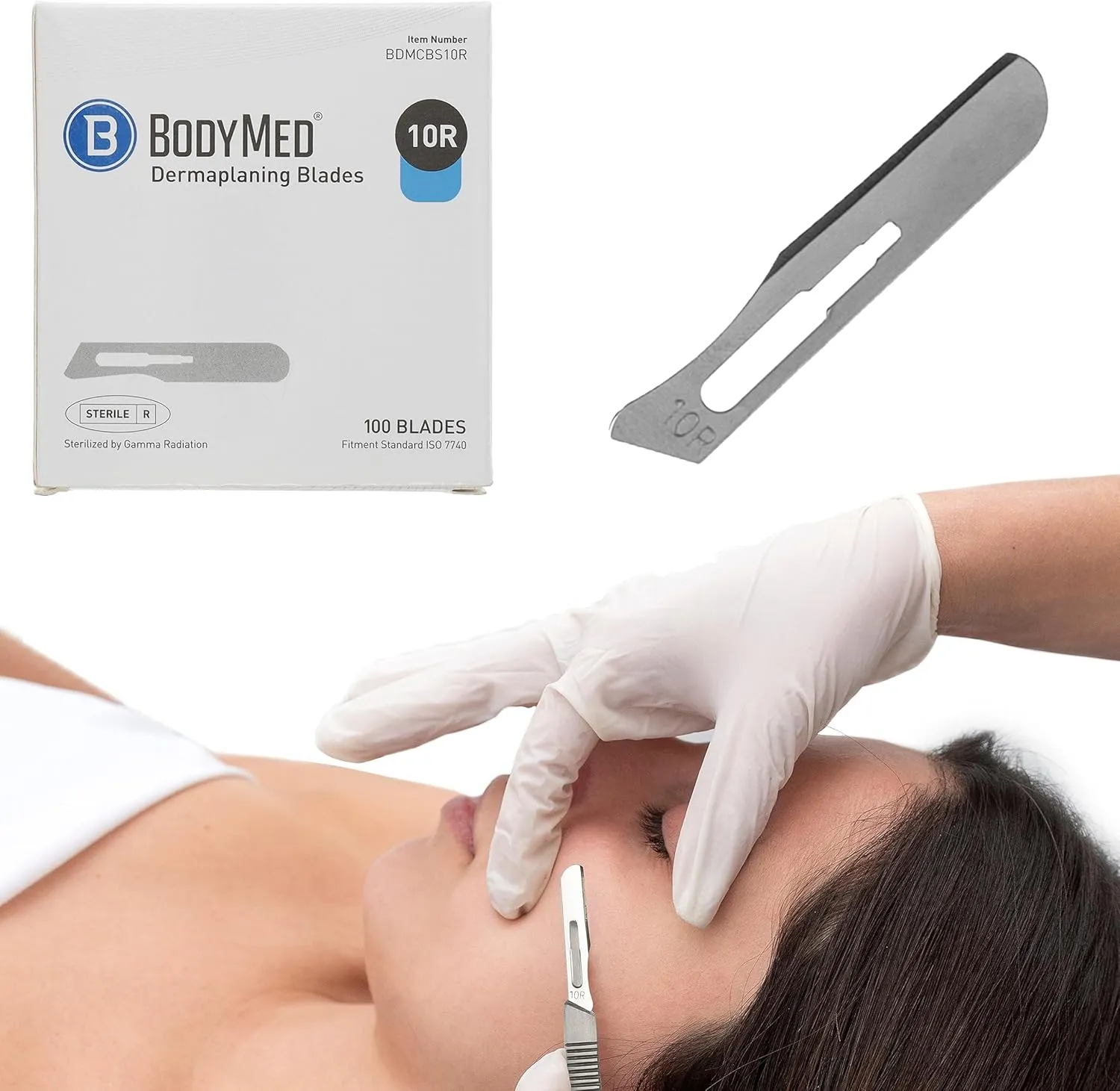 BodyMed Dermaplaning Blades #10R in Stainless Steel, 100 PCS - Disposable, Sterile Scalpel Blades for Estheticians, Facial Exfoliation, Hair Removal, Skin Care, Surgical & Podiatry Use