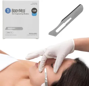 BodyMed Dermaplaning Blades #10R in Stainless Steel, 100 PCS - Disposable, Sterile Scalpel Blades for Estheticians, Facial Exfoliation, Hair Removal, Skin Care, Surgical & Podiatry Use