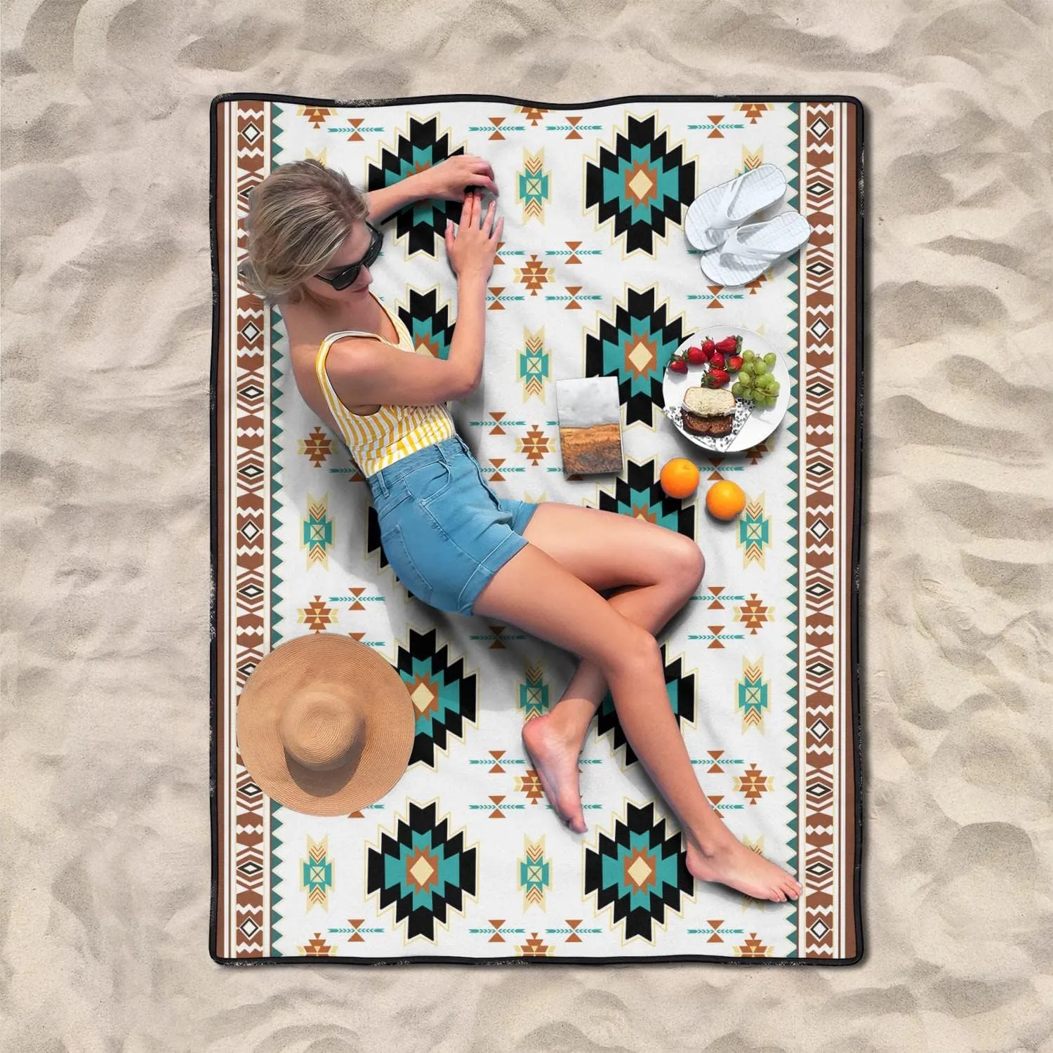 Boho Picnic Blankets Waterproof Foldable, 60’‘x80'' Portable Dual Layers Outdoor Travel Camping Picnic Backpacking Hiking Beach Blanket Mat for Grass Padded Lawn Park Beach ,Picnic Accessories