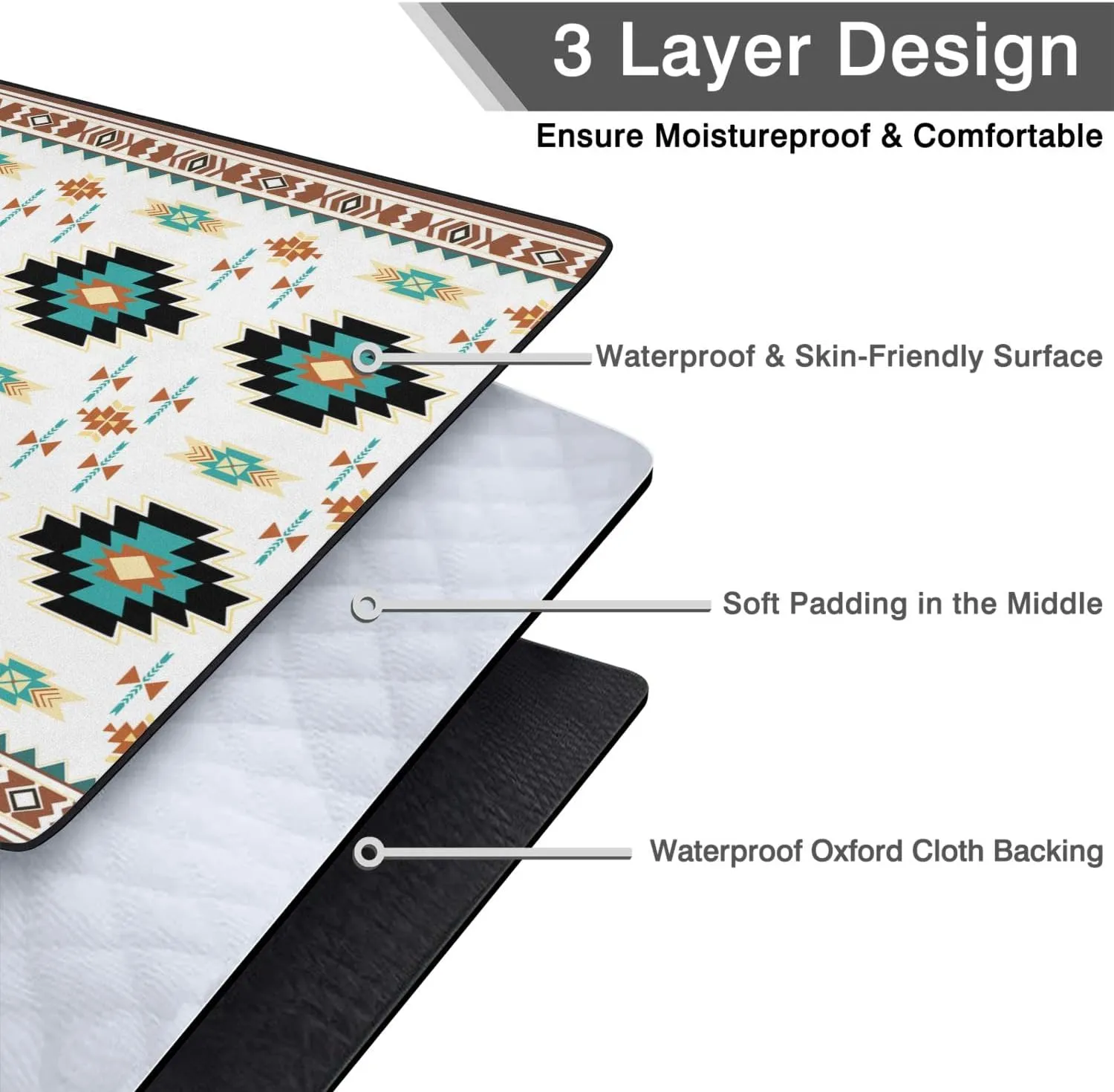 Boho Picnic Blankets Waterproof Foldable, 60’‘x80'' Portable Dual Layers Outdoor Travel Camping Picnic Backpacking Hiking Beach Blanket Mat for Grass Padded Lawn Park Beach ,Picnic Accessories