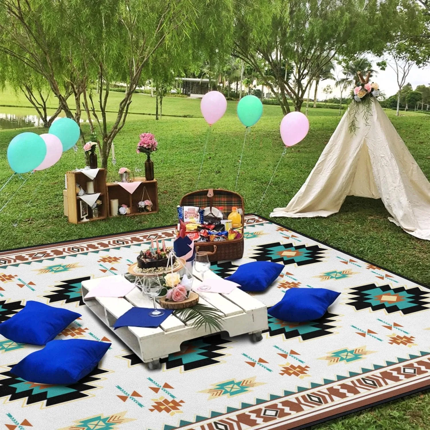 Boho Picnic Blankets Waterproof Foldable, 60’‘x80'' Portable Dual Layers Outdoor Travel Camping Picnic Backpacking Hiking Beach Blanket Mat for Grass Padded Lawn Park Beach ,Picnic Accessories