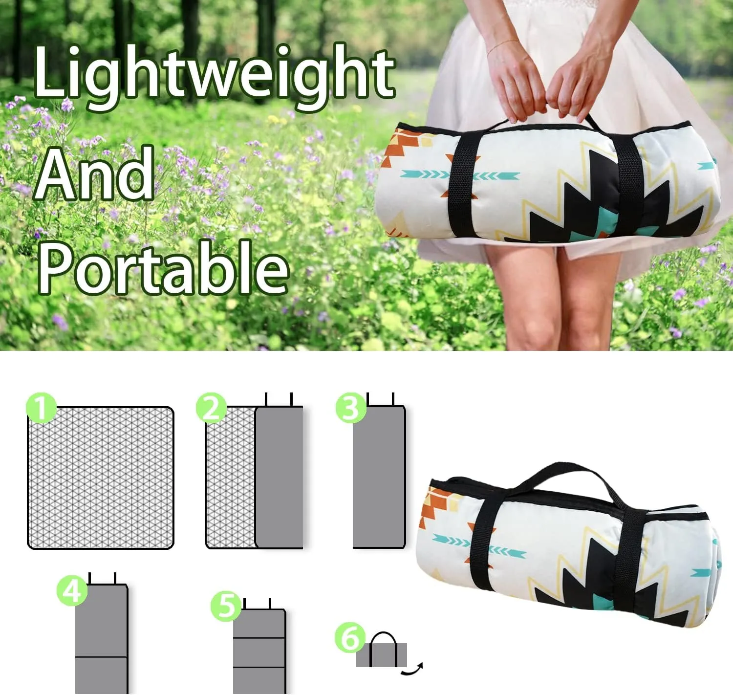 Boho Picnic Blankets Waterproof Foldable, 60’‘x80'' Portable Dual Layers Outdoor Travel Camping Picnic Backpacking Hiking Beach Blanket Mat for Grass Padded Lawn Park Beach ,Picnic Accessories