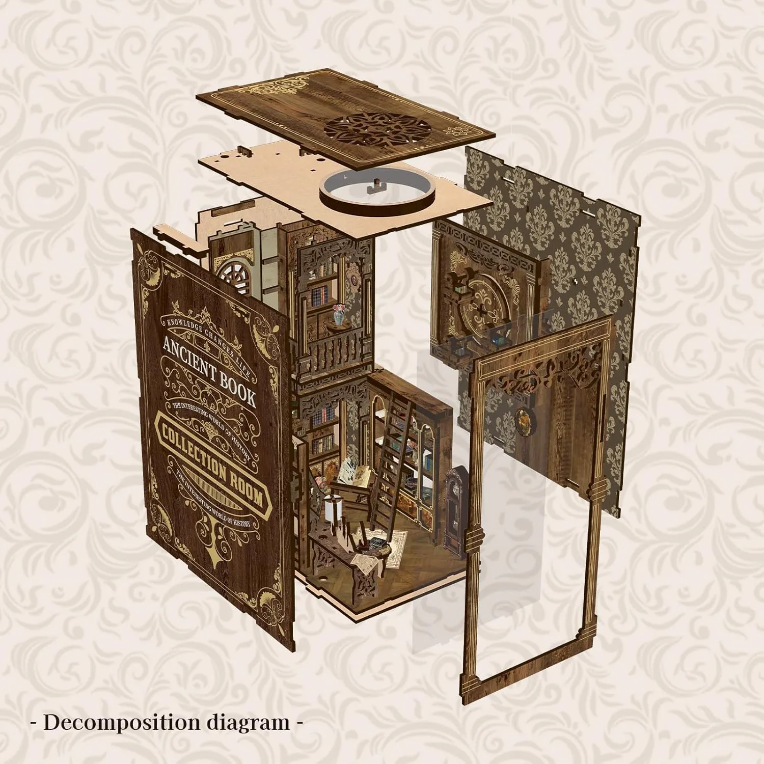 Book Nook Kit - DIY Miniature House Dollhouse Kit for Adults and Teens Booknook 3D Wooden Puzzle Creative Bookshelf Décor Decorative Bookend Antique Book Collection Room