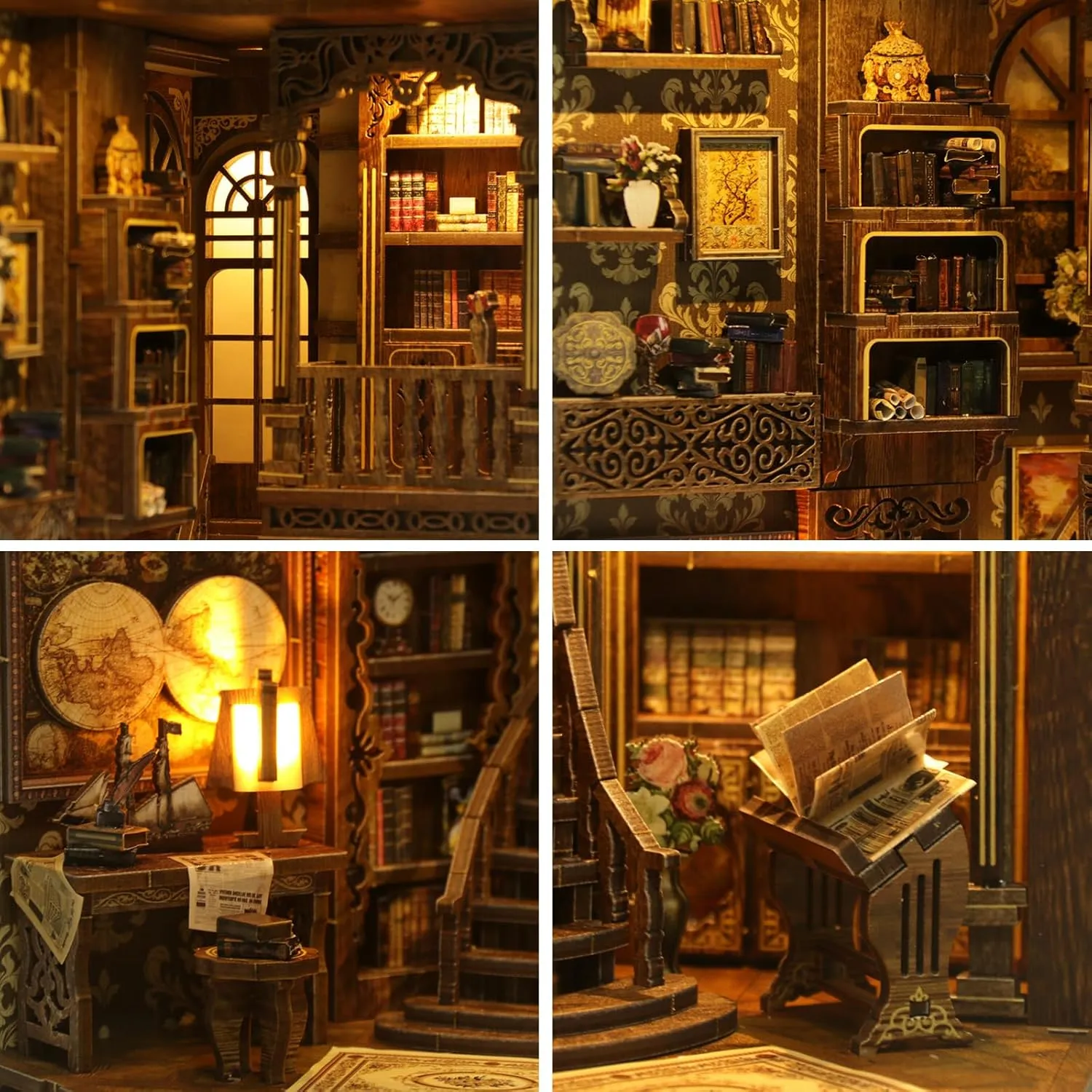 Book Nook Kit - DIY Miniature House Dollhouse Kit for Adults and Teens Booknook 3D Wooden Puzzle Creative Bookshelf Décor Decorative Bookend Antique Book Collection Room