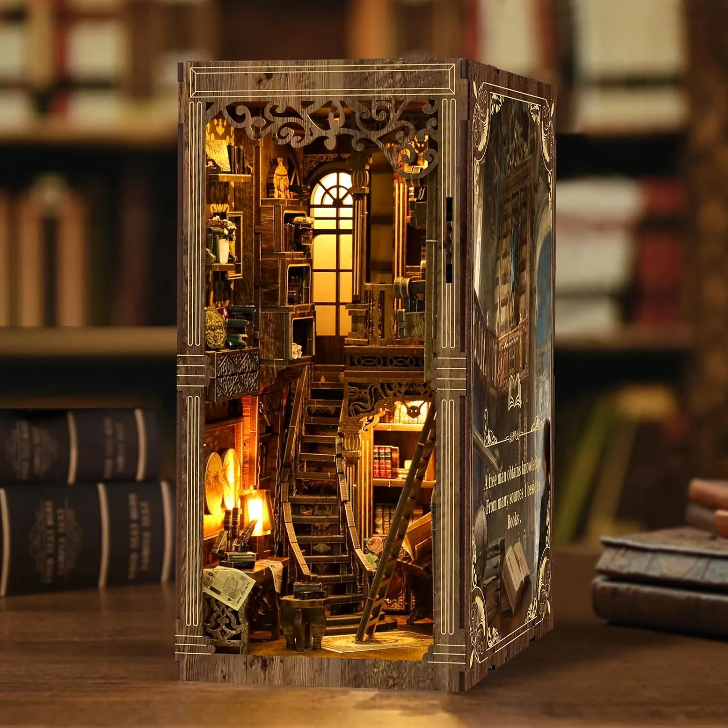 Book Nook Kit - DIY Miniature House Dollhouse Kit for Adults and Teens Booknook 3D Wooden Puzzle Creative Bookshelf Décor Decorative Bookend Antique Book Collection Room
