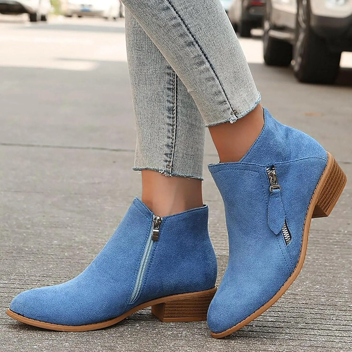 Boots for Women Ankle Booties Womens Boots Ankle Casual Comfy Side Zipper Boots Low Heel Walking Short Shoes