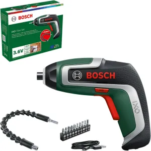 Bosch Compact Cordless Screwdriver IXO Flexi Kit 7th Generation 3.6V 2.0Ah Flexible Extension Micro USB Cable Bend 180° 10 x Bit