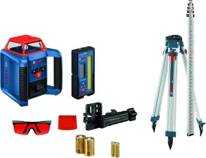BOSCH GRL2000-40HK REVOLVE Self-Leveling Horizontal Rotary Laser Kit, Includes Tripod, Grade Rod, Laser Receiver, 2 D Batteries, 2 AA Batteries, Glasses, Target Plate, & Hard Carrying Case