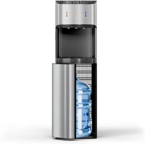 Bottom Loading Water Cooler Dispenser for 3-5 Gallon Bottles, 3 Temperature - Hot, Cold & Room Water with Child Lock, Ideal Design for Home & Office, Brushed Silver