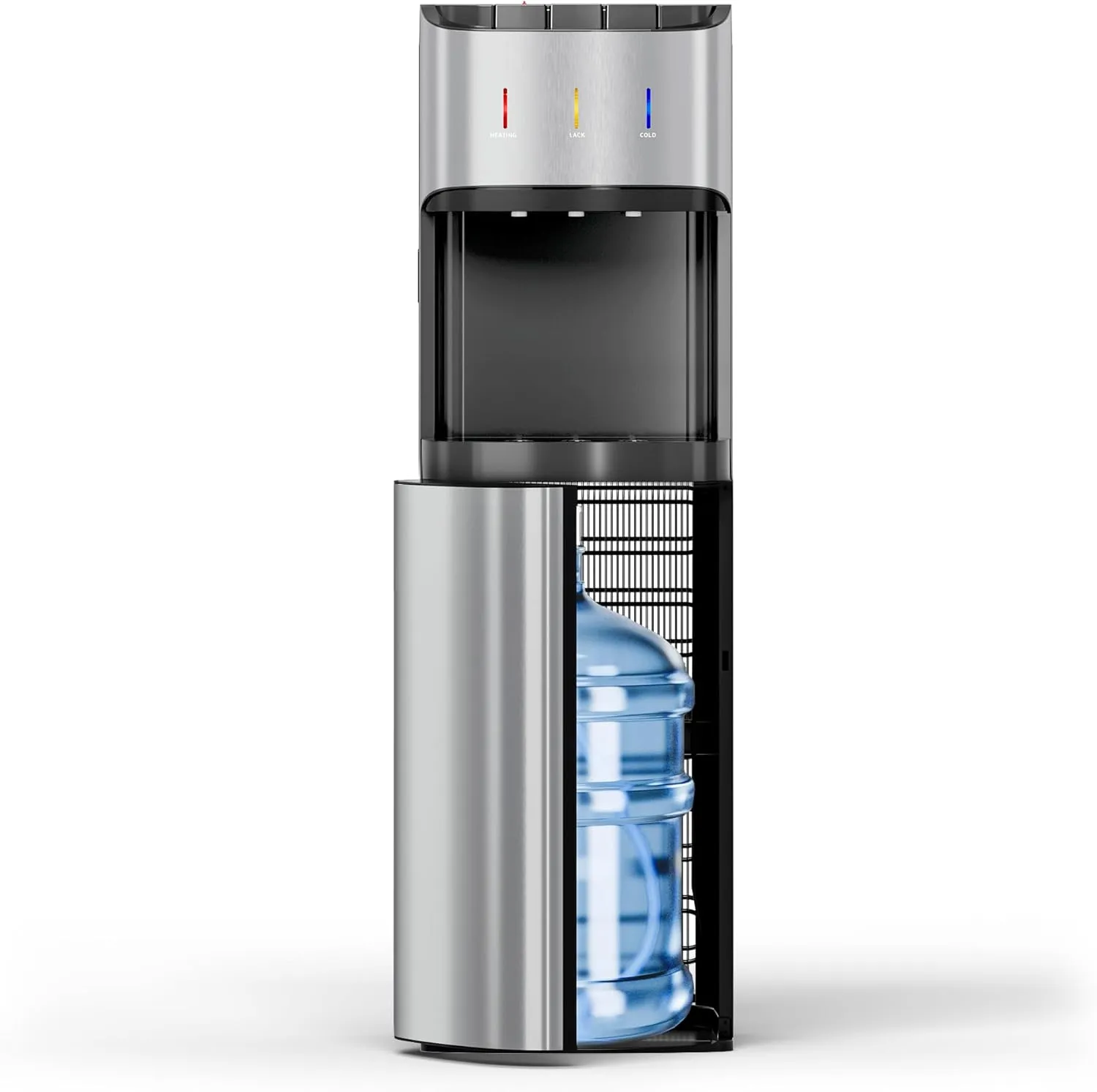 Bottom Loading Water Cooler Dispenser for 3-5 Gallon Bottles, 3 Temperature - Hot, Cold & Room Water with Child Lock, Ideal Design for Home & Office, Brushed Silver