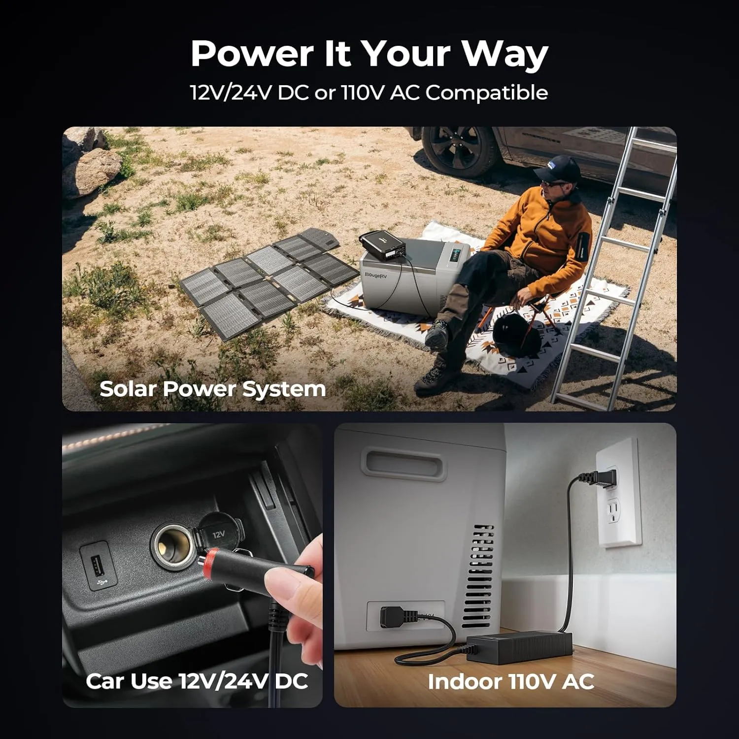 BougeRV 12 Volt Refrigerator 12V Car Fridge 23 Quart Portable Freezer Compressor Cooler 12/24V DC 110~240 Volt AC for Truck Van RV Camper SUV Travel Camping Road Trips Tailgating -7℉~50℉